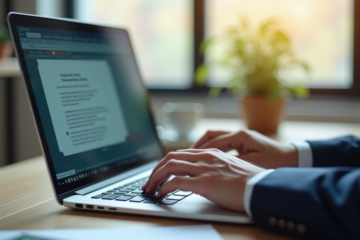 Mains tapant sur un clavier avec document digital