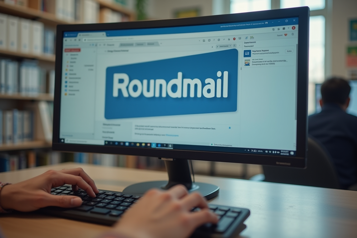 Gros plan sur un écran de messagerie web avec clavier en action