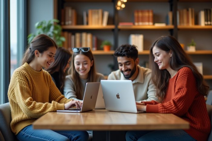 Groupe d'étudiants universitaires en lounge moderne
