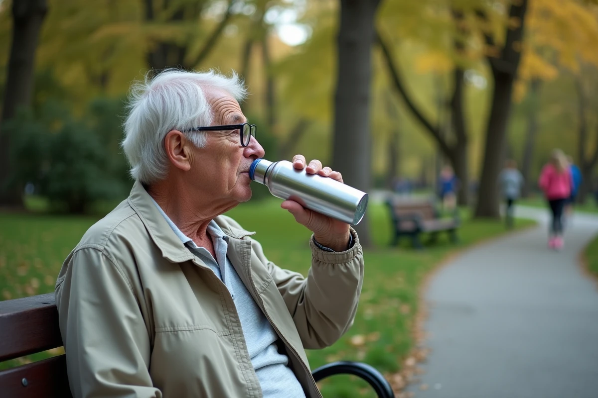 Homme âgé buvant de l
