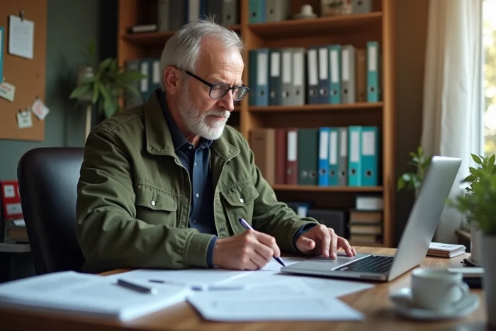 Homme en télétravail cherchant des recours administratifs après un refus de prolongation d'arrêt maladie