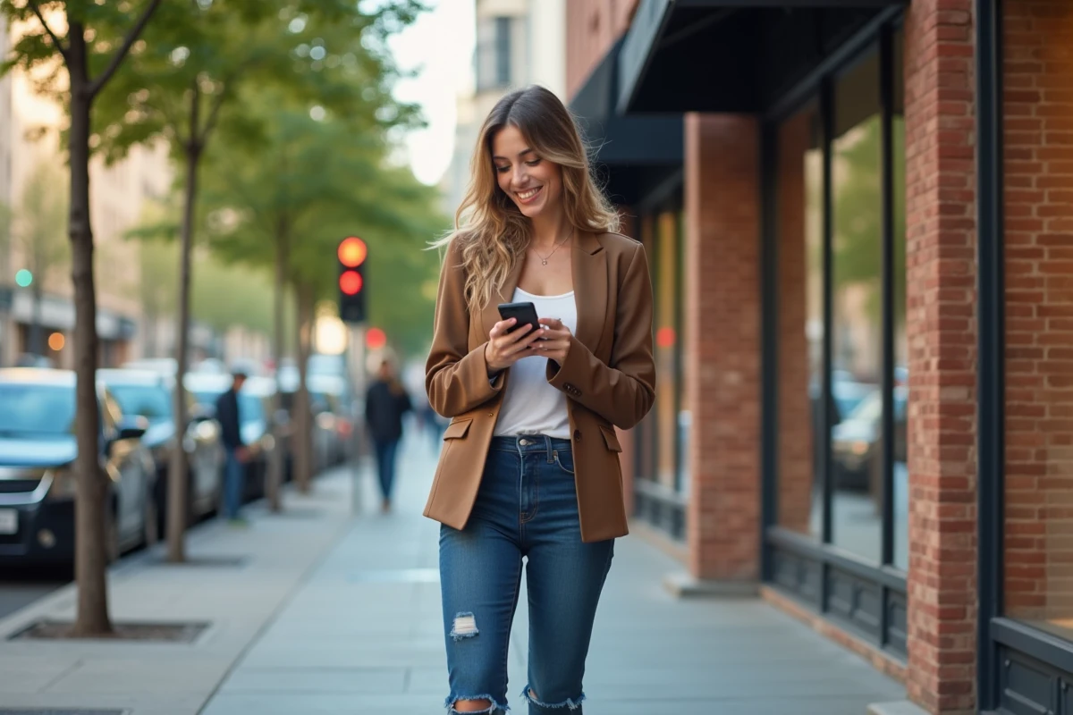 Jeune femme dans la rue utilisant son smartphone