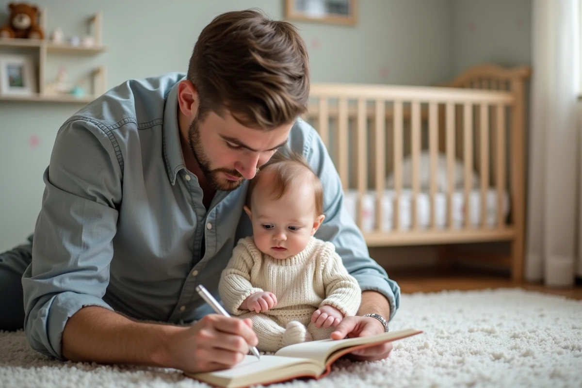 Père écrit dans le journal de sa fille dans la nurserie
