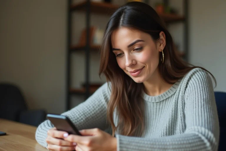 Femme consultant son smartphone pour récupérer l'accès à son compte Blablacar via son numéro de téléphone