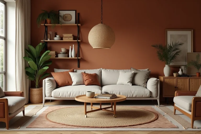 Salon tendance et original avec décoration intérieure stylée mêlant éléments vintage et modernes