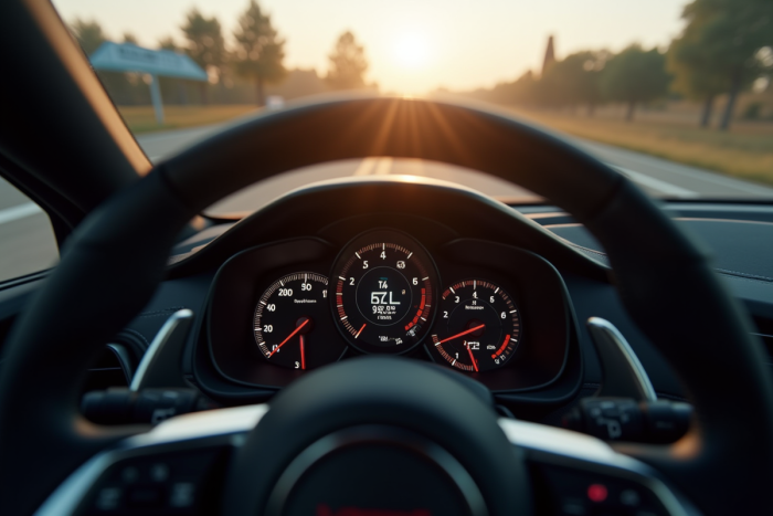 Tableau de bord de voiture sportive avec instruments numériques